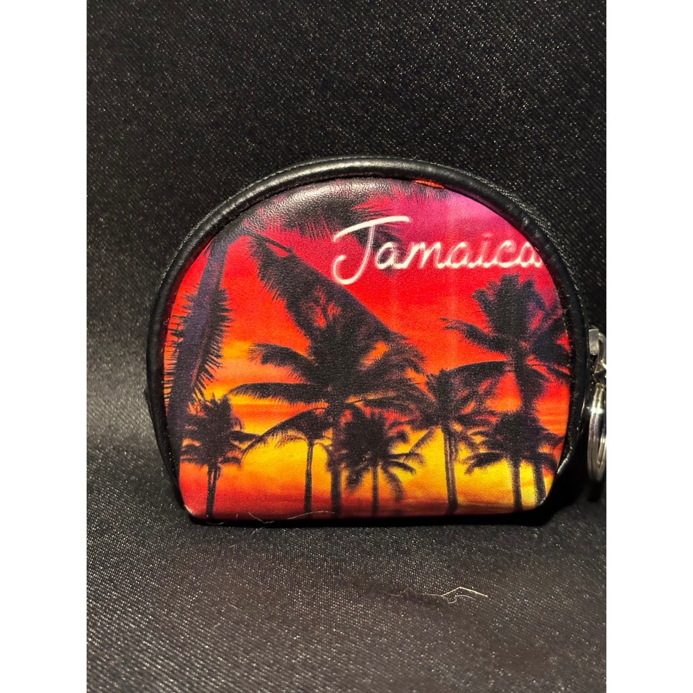Robin Ruth Jamaica Souvenir Coin Purse Sunset Palm Tree Keyring‎ Pouch Black